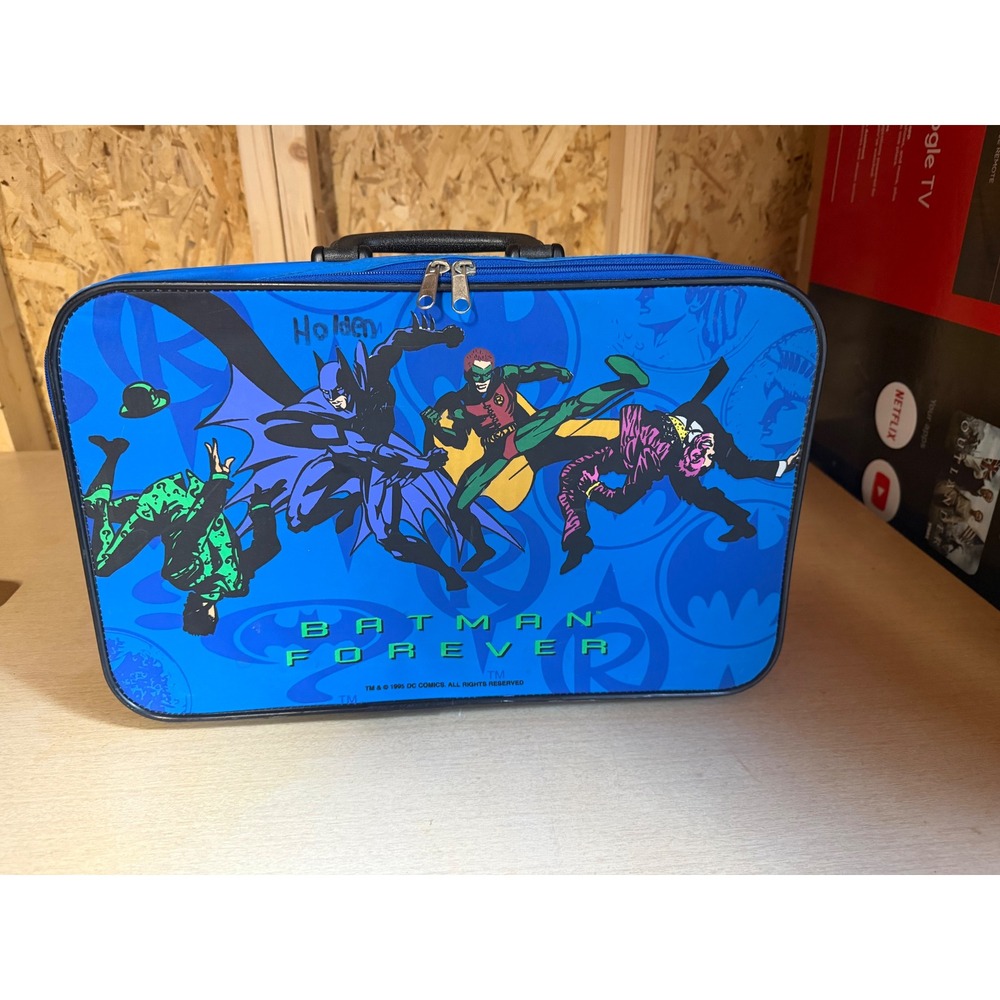 Vintage 1995 Batman Forever Kids Suitcase DC Comics Impact Inc Blue Travel Bag